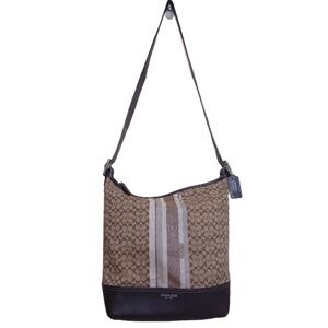 Coach Brown and Tan Signature Shoulder Bag